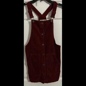 Hippie Girl Size 12 Corduroy Maroon Over All Dress With Button Snap Front